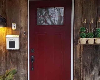Steel Entry Door Red with Small Glass on top Brampton