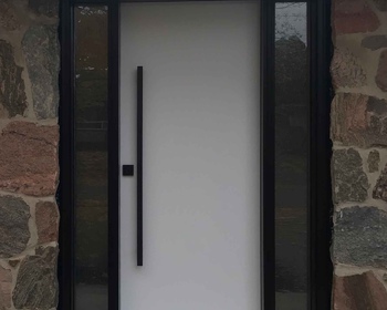 Steel Entry Door Flat Black Long Pull Bar Handle 2 Sidelites