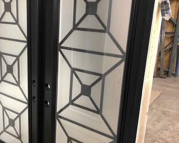 Steel Entry Door with Modern Wrought Iron Glass