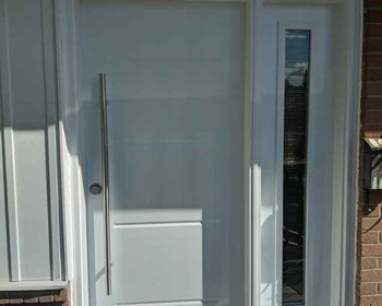Vog Steel Entry Door with Sidelite and Long 48' Pull Bar Handle