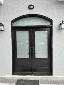 Black double door with frosted glass transom and 22x48- frosted glass.jpg