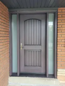 Fiberglass camber top planks door with frosted glass sidelites.jpg