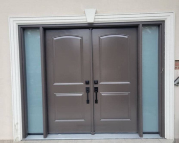 Smoked Timber color double door with frosted glass sidelites.JPG