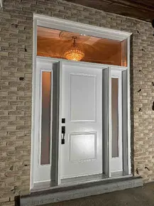 Steel white London entry door with 7x64- frosted glass sidelites and clear glass transom.jpg