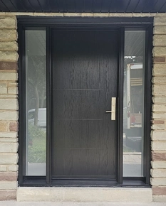 Black-fiberglass-door-with-frosted-sidelites-Roma-handle.JPG