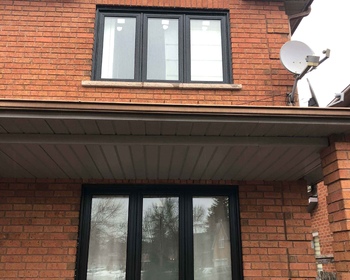 Front Casement Vinyl Windows Black 3 Sections Brick to Brick