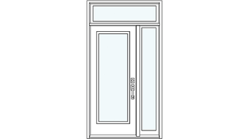 Single steel entry door with transom and sidelite