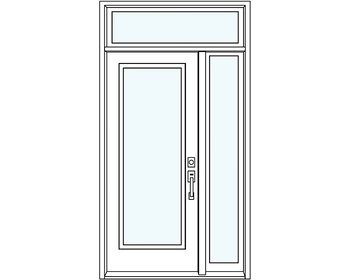 Single fiberglass entry door with one sidelite and transom