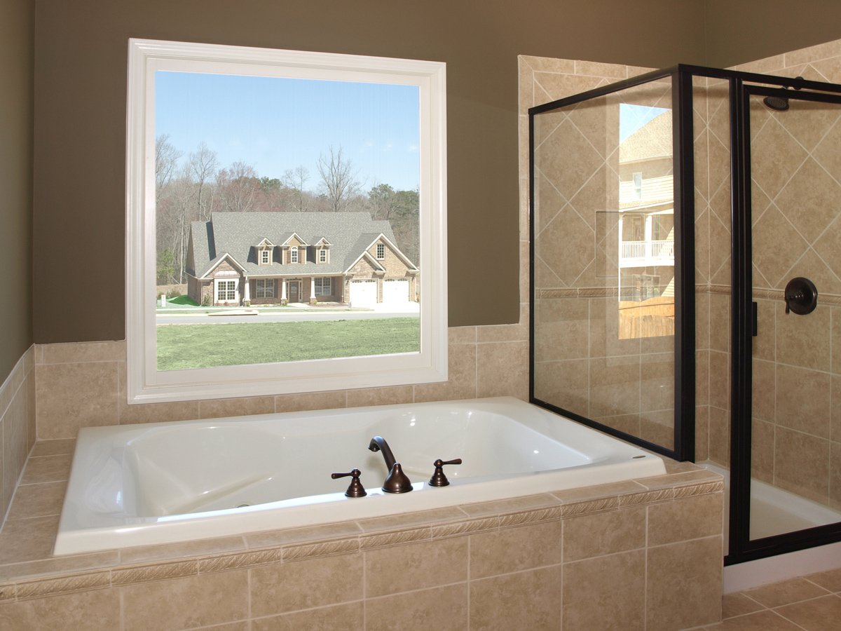 Fixed picture bathroom window providing natural light without ventilation