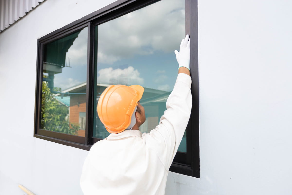 Vinyl window installation with a nailing flange during new construction or siding replacement, showing proper flashing and fastening.