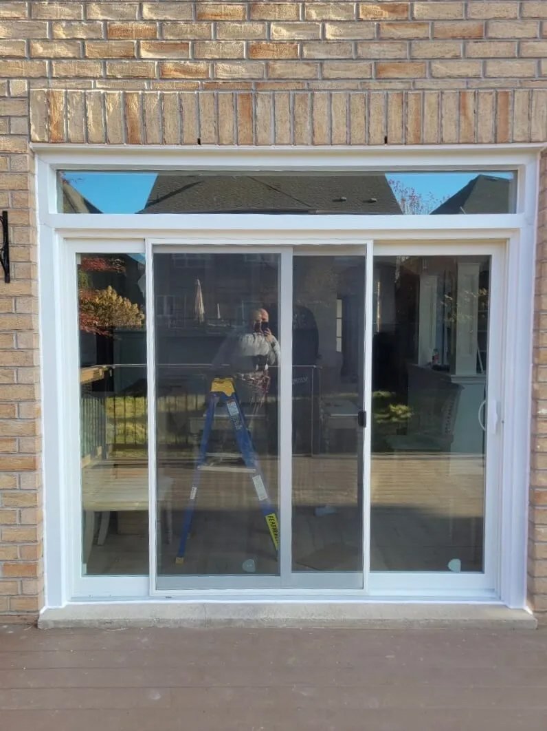 Large patio door with transom showing extended width and height dimensions